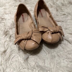 Vintage Prada Women's Tan Leather Ballet Flats